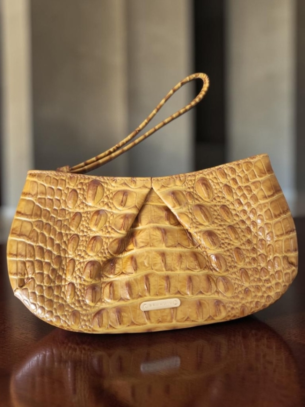 Vintage Brahmin Leather Wristlet/Clutch Creacent Shape